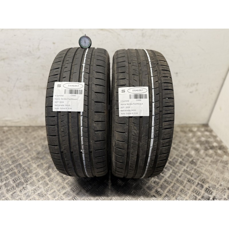 2 pneumatici usati Nordexx Fastmove 4 215 45 ZR17 91W XL estivi DOT 2019 6mm C0060 2 pneumatici usati Nordexx Fastmove 4 215 45 ZR17 91W XL estivi DOT 2019 6mm C0060