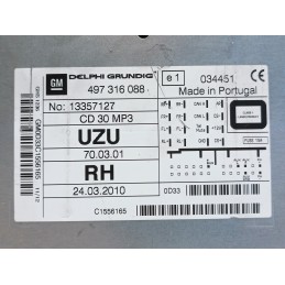 Autoradio stereo Cd Mp3 Opel Corsa D 13357127 497316088  A10320